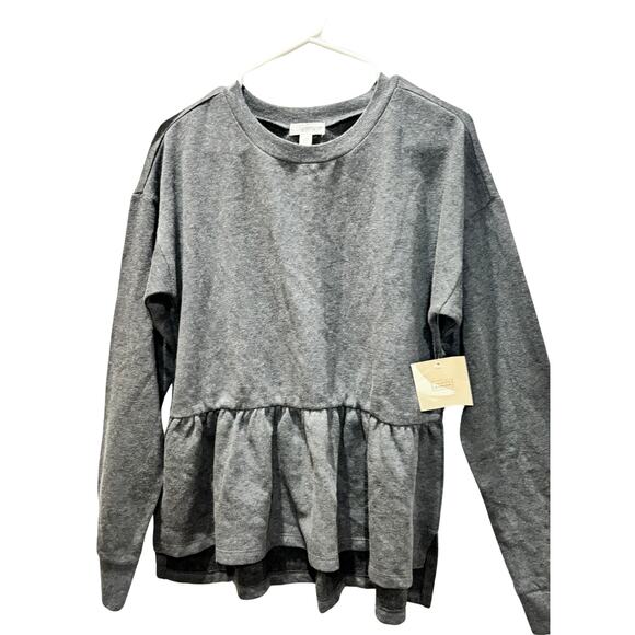 14th & UNION Women's Grey Peplum Hem Crewneck Sweater Sz M - Picture 2 of 7